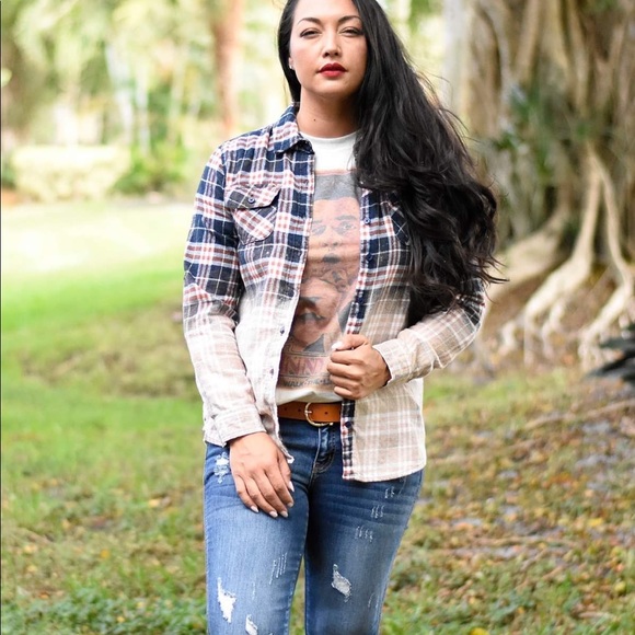 Blue & Orange Bleached Flannel - Picture 2 of 6